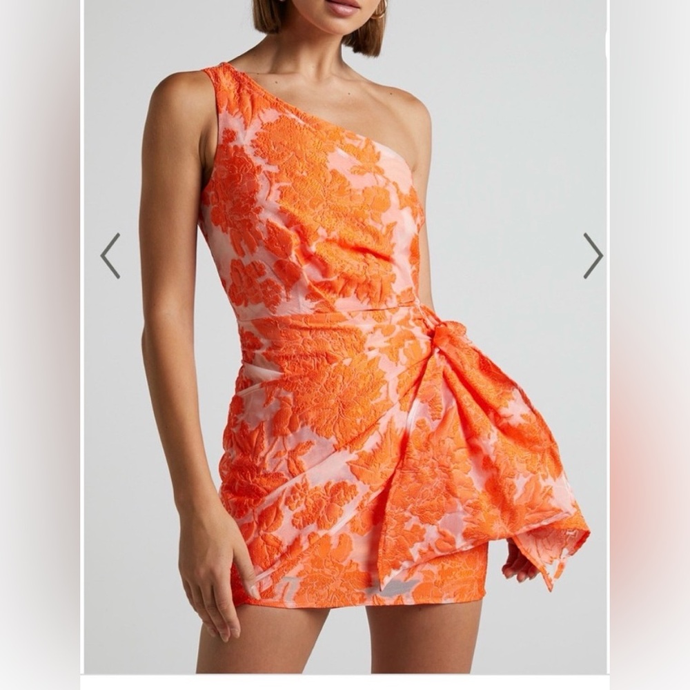 Showpo Vibrant Orange Floral One-Shoulder Dress